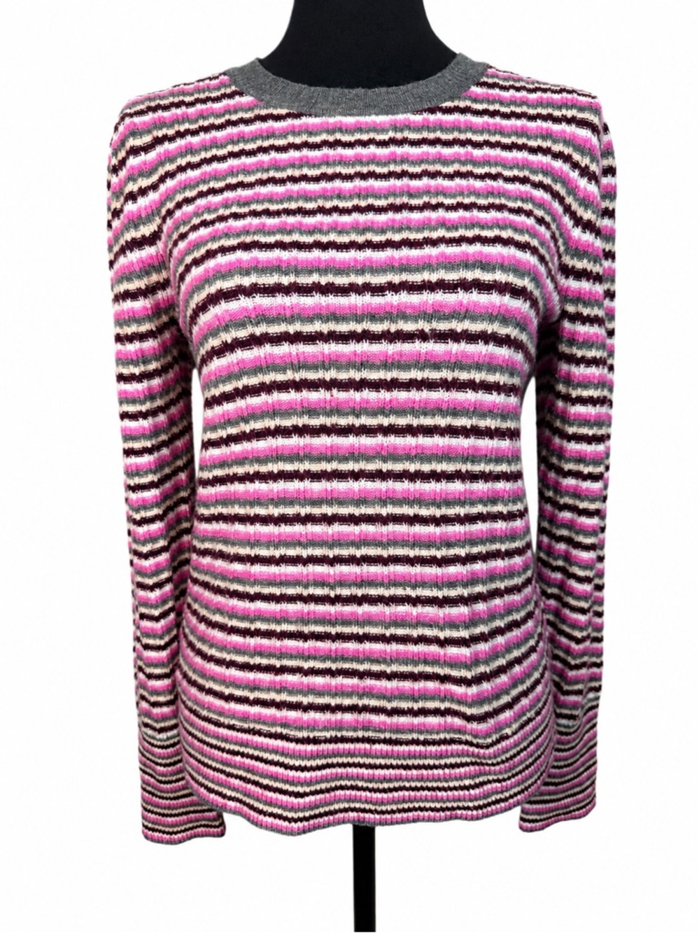 Loft Ribbed Knit Striped Sweater Size Small Gray Pink Soft